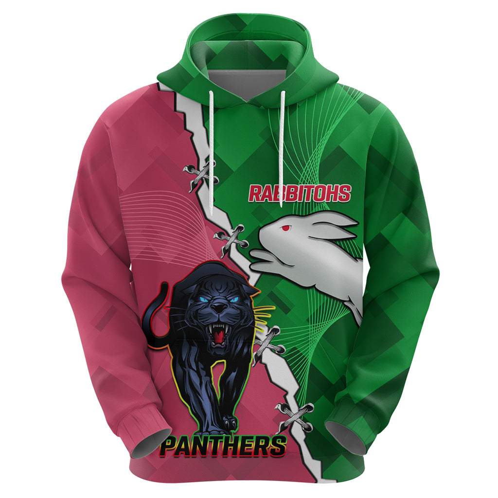 Personalised Panthers And Rabbitohs Rugby Hoodie 2024 Souths The Riff Together