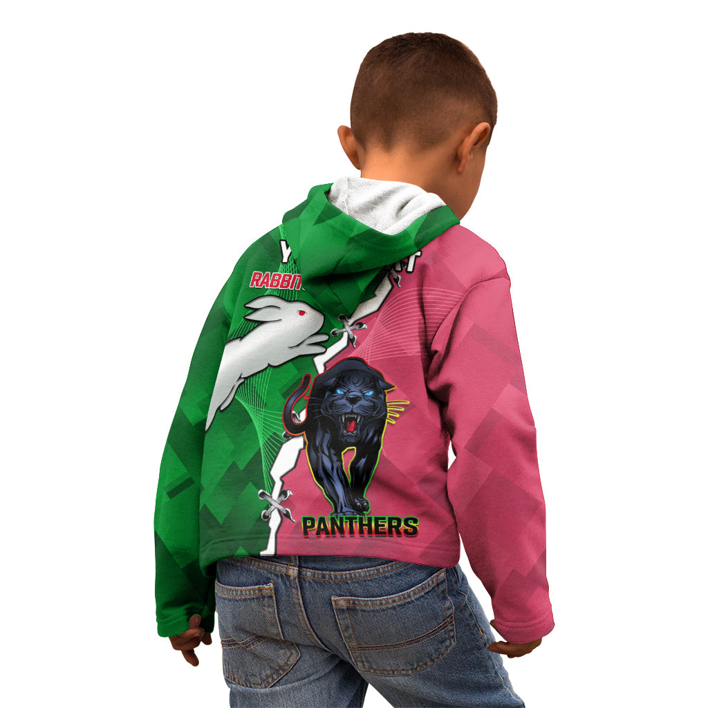 Personalised Panthers And Rabbitohs Rugby Kid Hoodie 2024 Souths The Riff Together