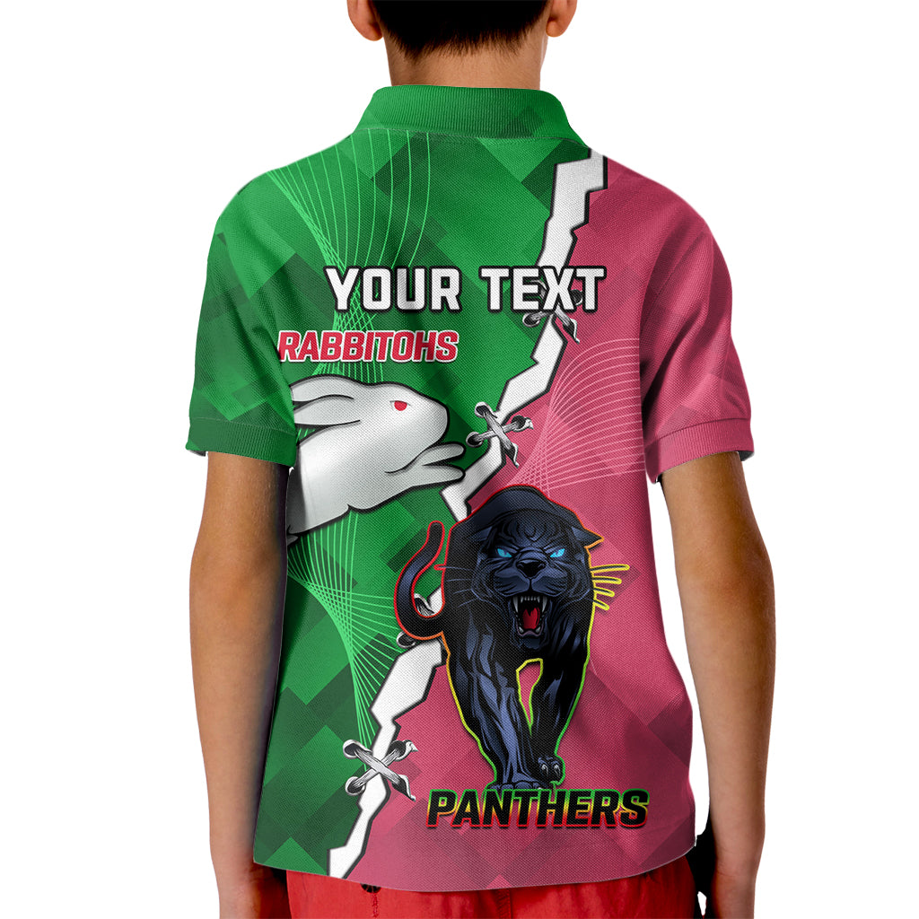 Personalised Panthers And Rabbitohs Rugby Kid Polo Shirt 2024 Souths The Riff Together