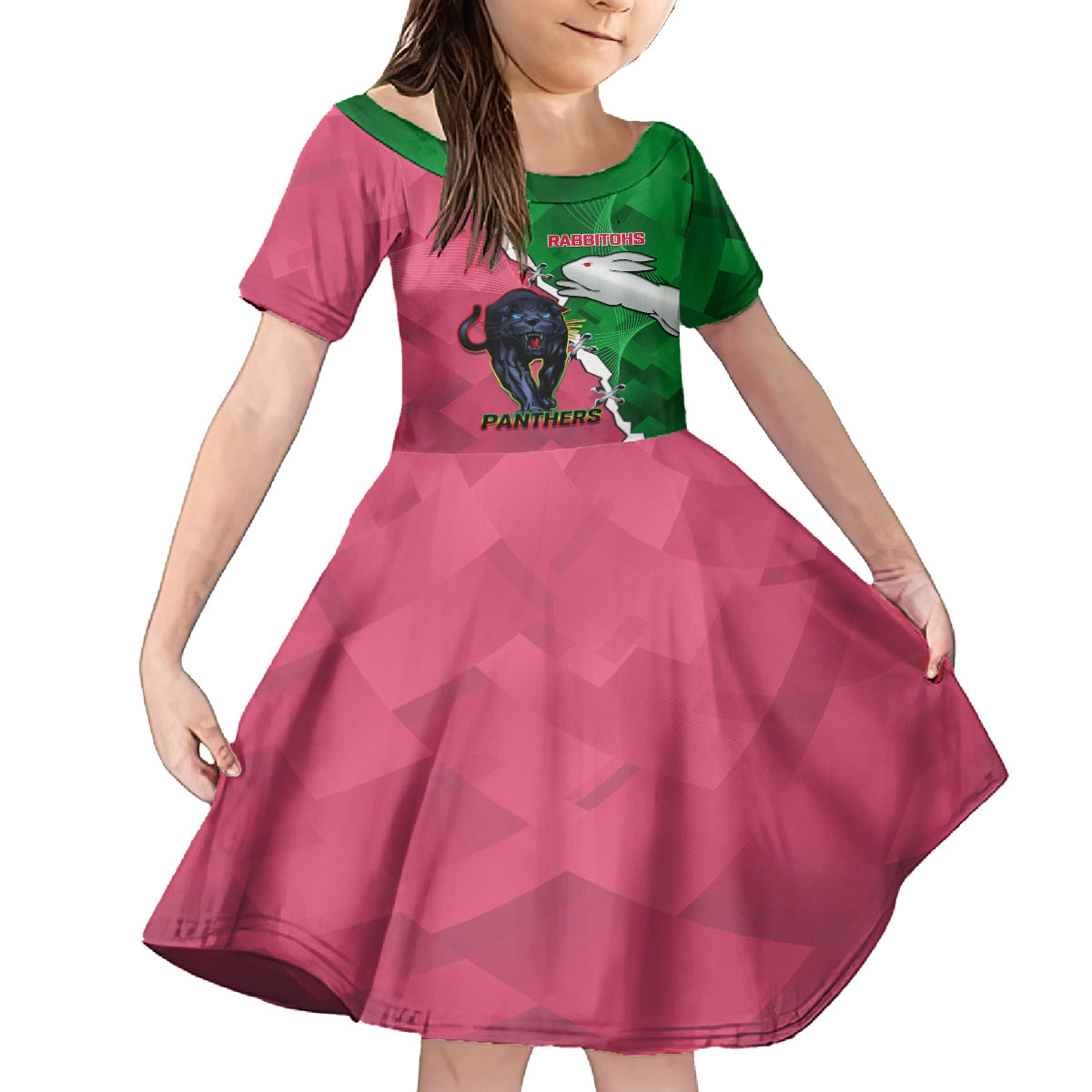 Personalised Panthers And Rabbitohs Rugby Kid Short Sleeve Dress 2024 Souths The Riff Together