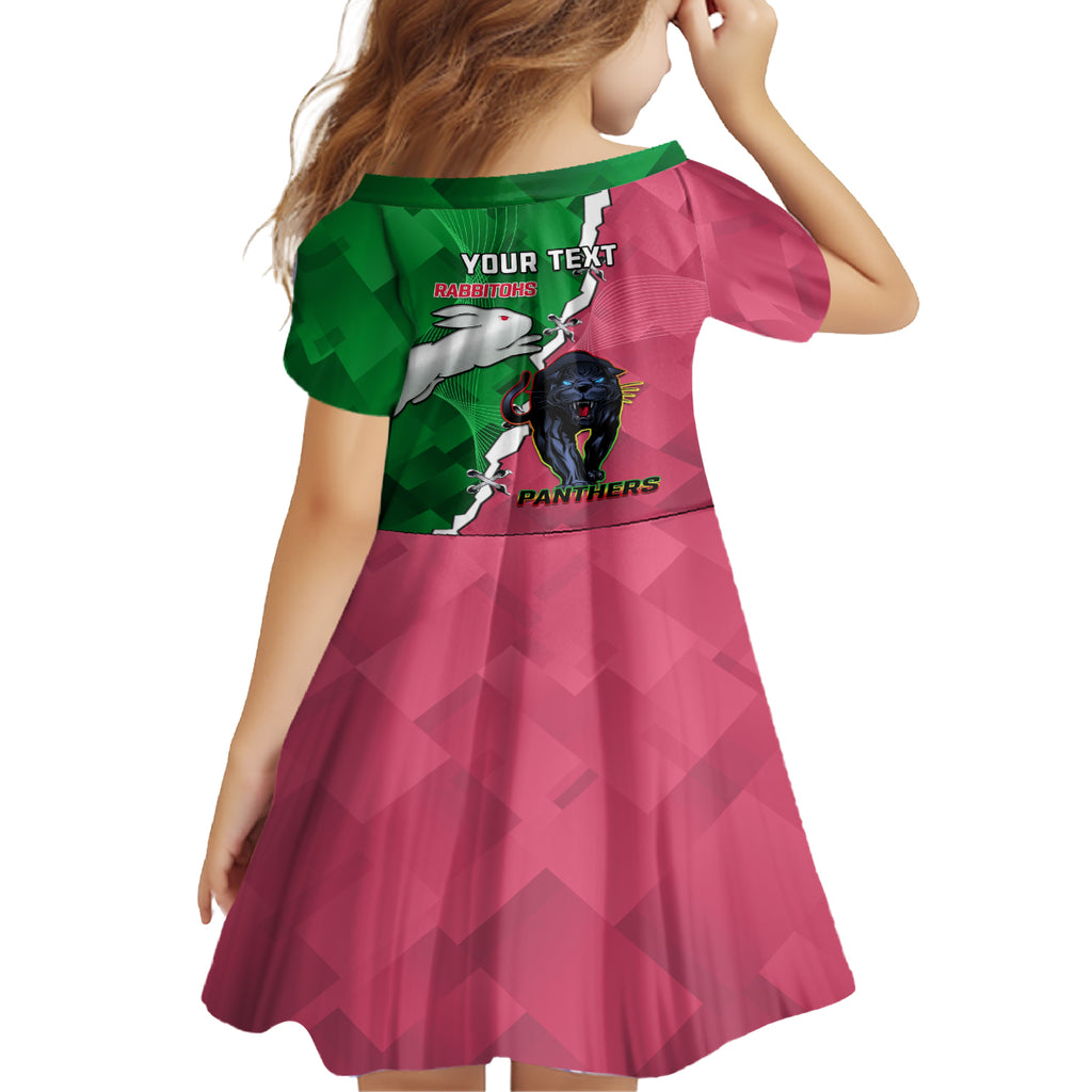 Personalised Panthers And Rabbitohs Rugby Kid Short Sleeve Dress 2024 Souths The Riff Together