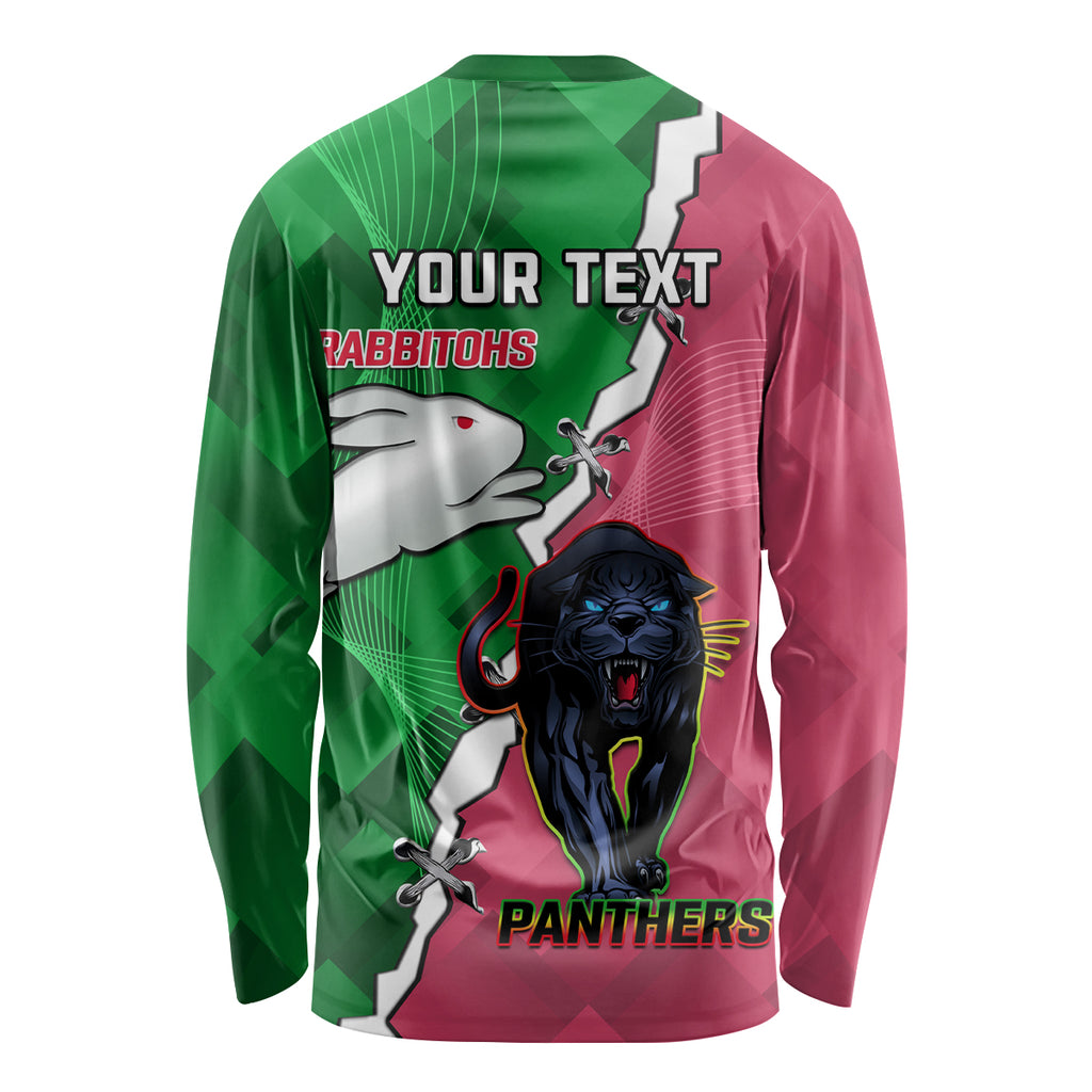 Personalised Panthers And Rabbitohs Rugby Long Sleeve Shirt 2024 Souths The Riff Together