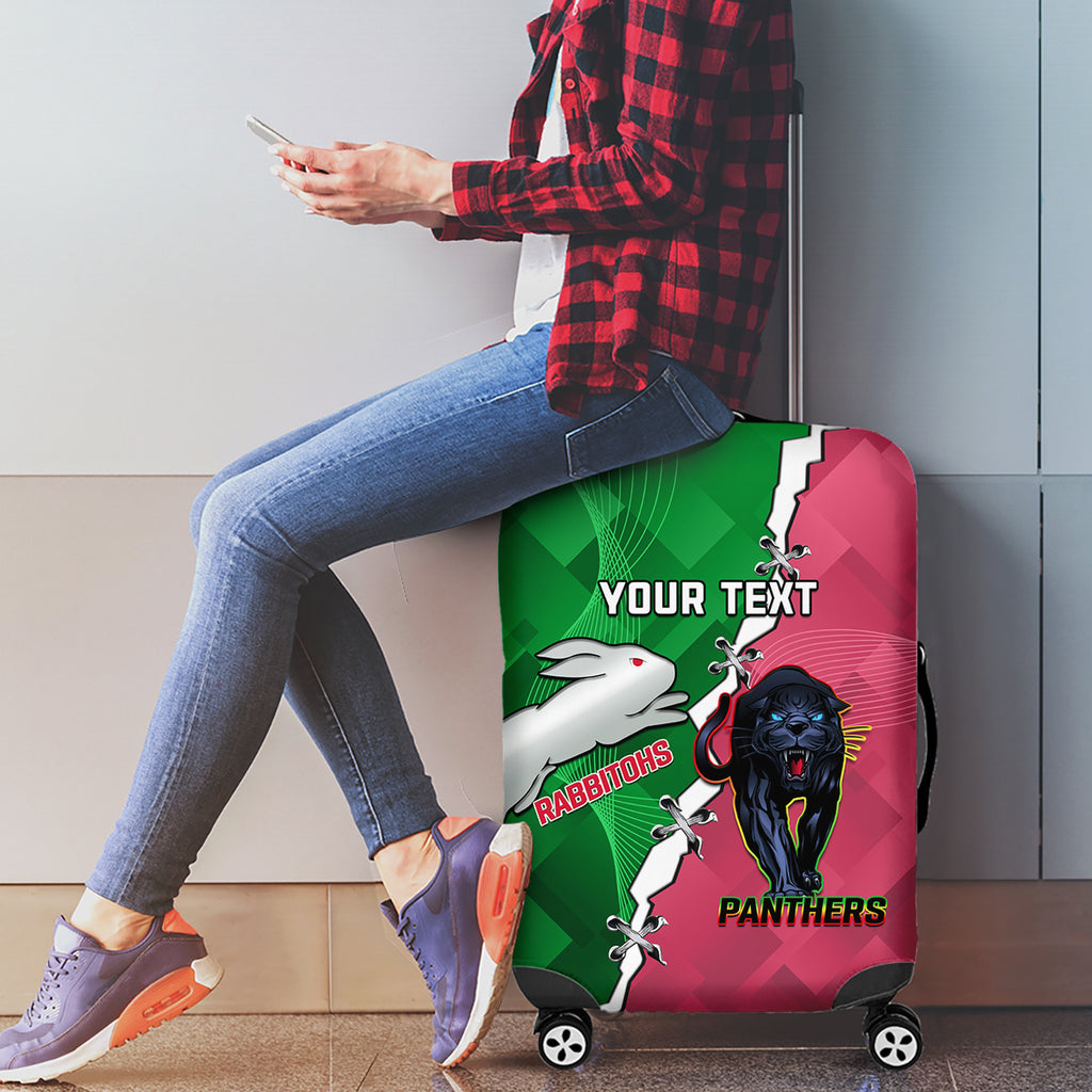 Personalised Panthers And Rabbitohs Rugby Luggage Cover 2024 Souths The Riff Together