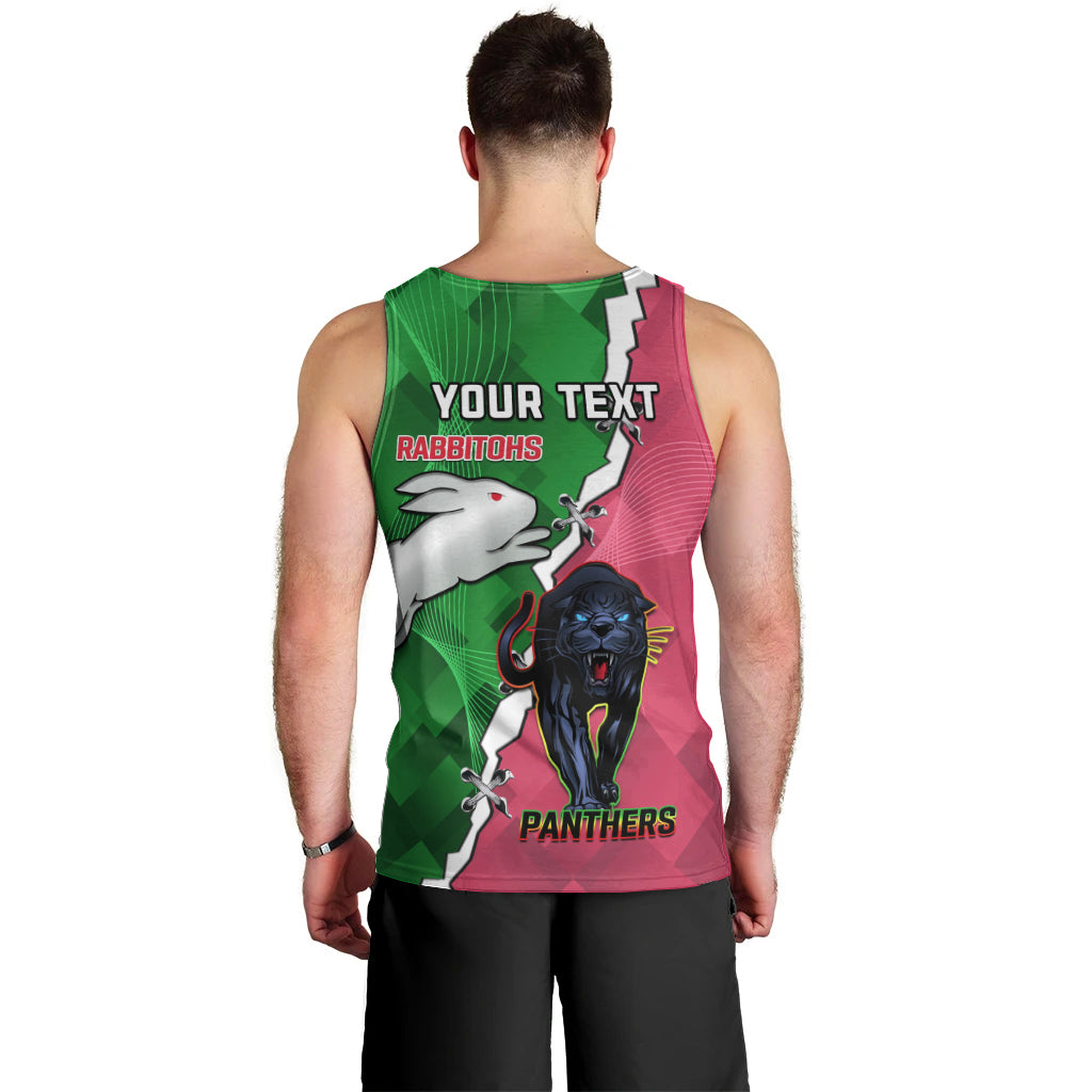 Personalised Panthers And Rabbitohs Rugby Men Tank Top 2024 Souths The Riff Together