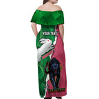 Personalised Panthers And Rabbitohs Rugby Off Shoulder Maxi Dress 2024 Souths The Riff Together