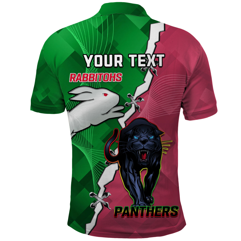 Personalised Panthers And Rabbitohs Rugby Polo Shirt 2024 Souths The Riff Together