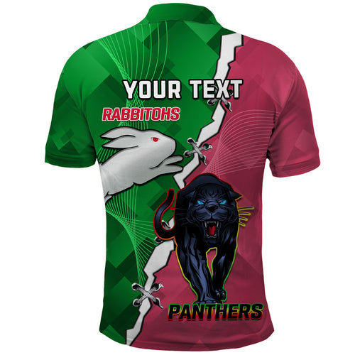 Personalised Panthers And Rabbitohs Rugby Polo Shirt 2024 Souths The Riff Together