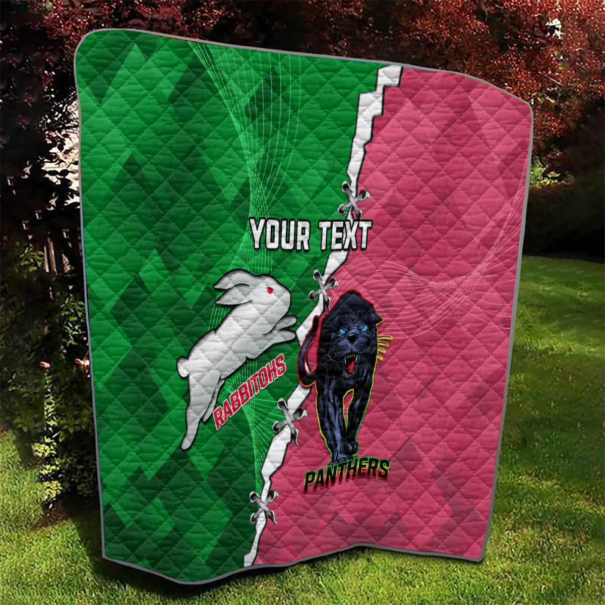 Personalised Panthers And Rabbitohs Rugby Quilt 2024 Souths The Riff Together