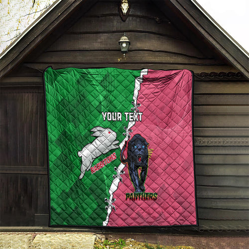 Personalised Panthers And Rabbitohs Rugby Quilt 2024 Souths The Riff Together