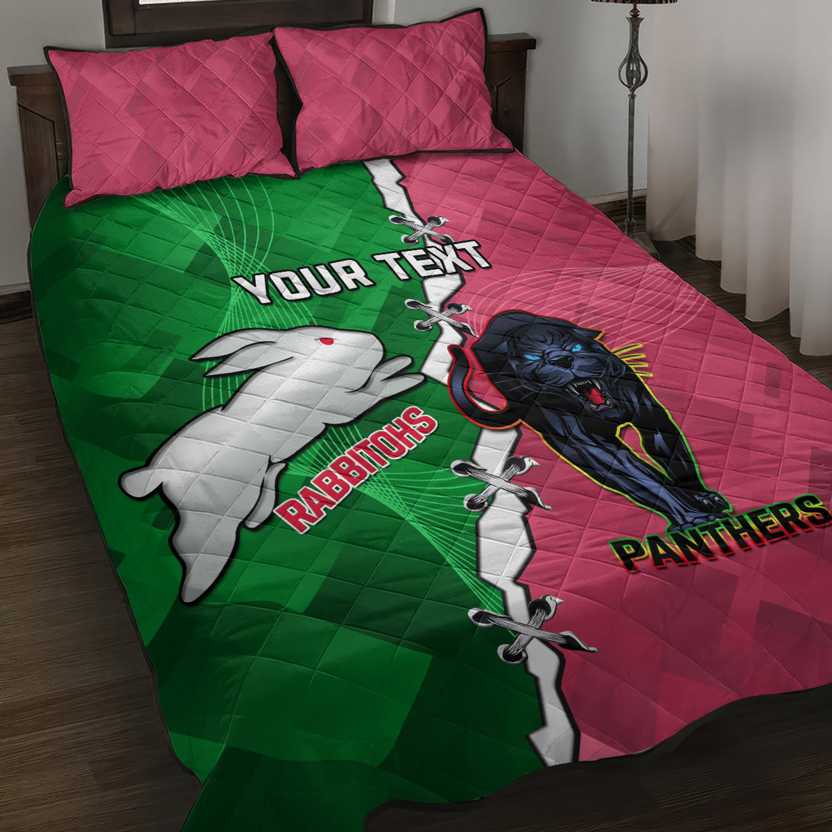 Personalised Panthers And Rabbitohs Rugby Quilt Bed Set 2024 Souths The Riff Together