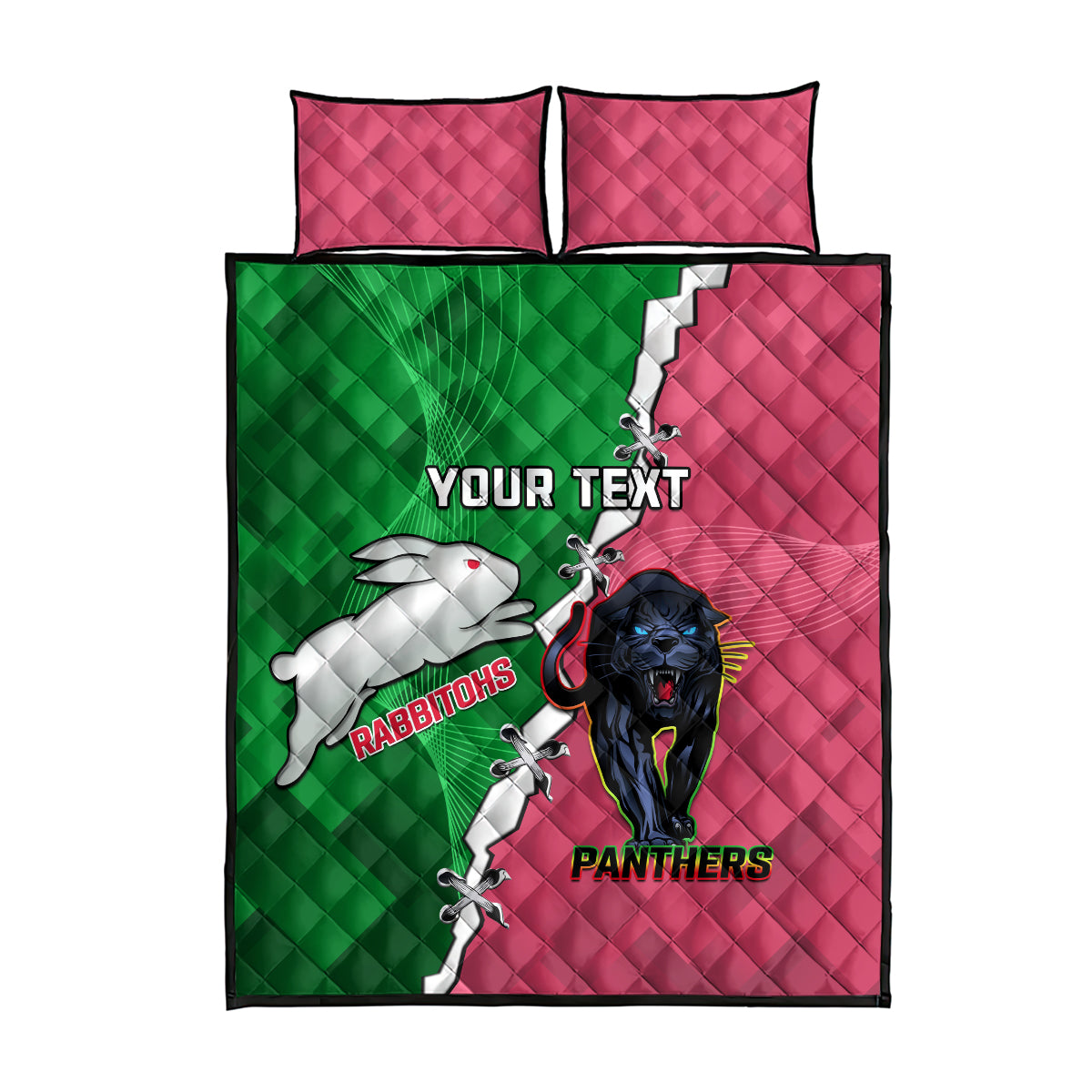 Personalised Panthers And Rabbitohs Rugby Quilt Bed Set 2024 Souths The Riff Together