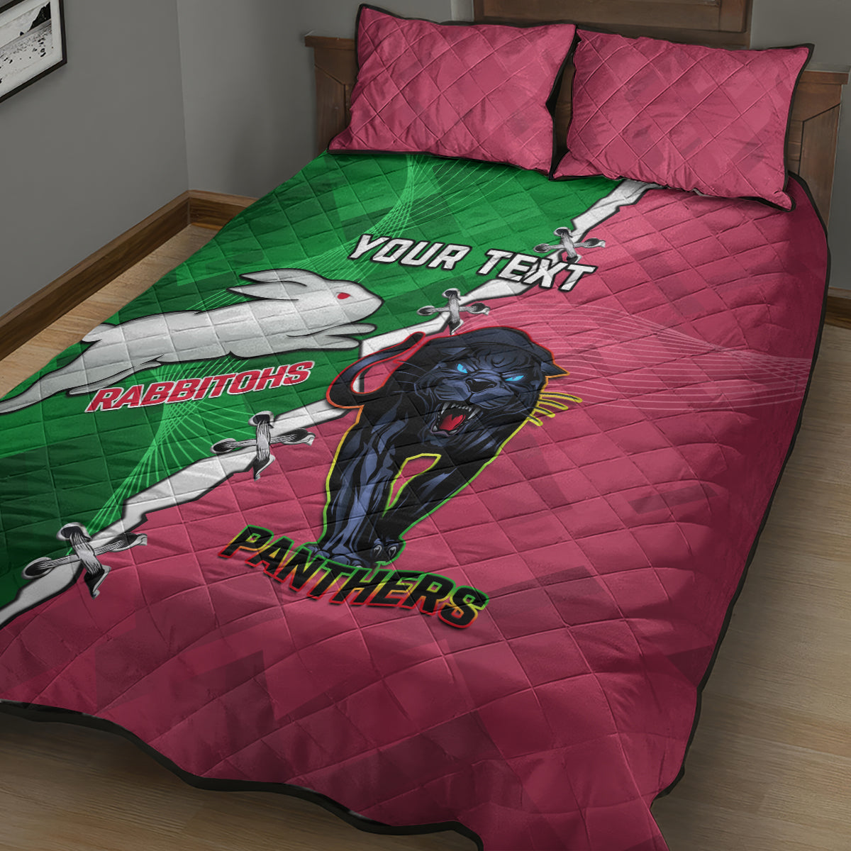 Personalised Panthers And Rabbitohs Rugby Quilt Bed Set 2024 Souths The Riff Together