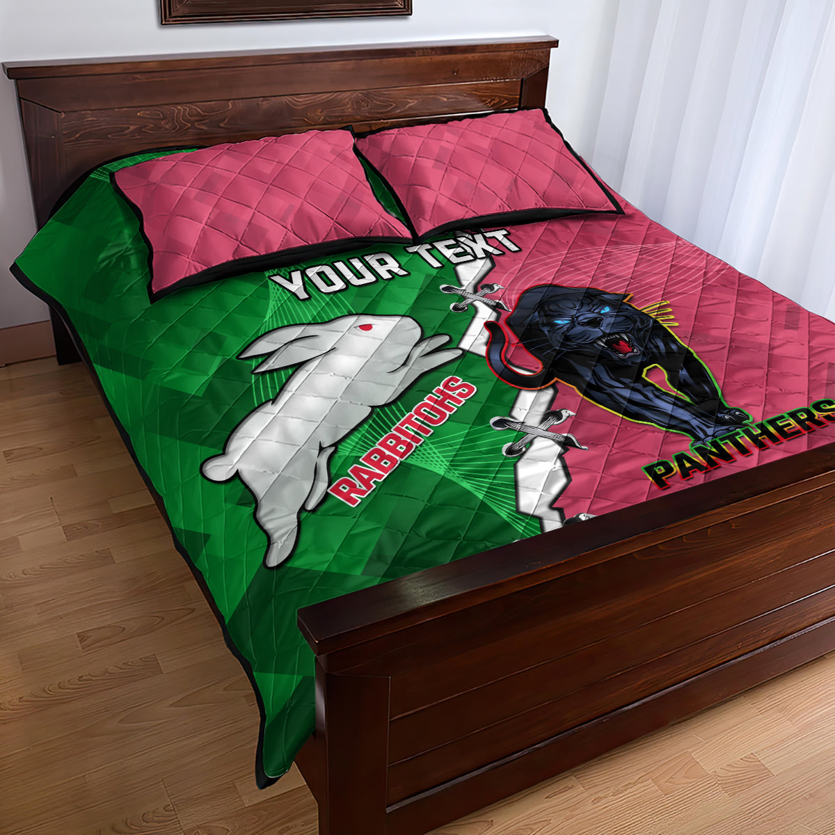 Personalised Panthers And Rabbitohs Rugby Quilt Bed Set 2024 Souths The Riff Together