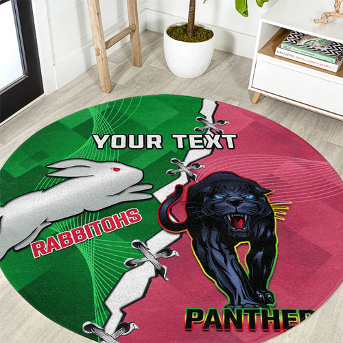 Personalised Panthers And Rabbitohs Rugby Round Carpet 2024 Souths The Riff Together