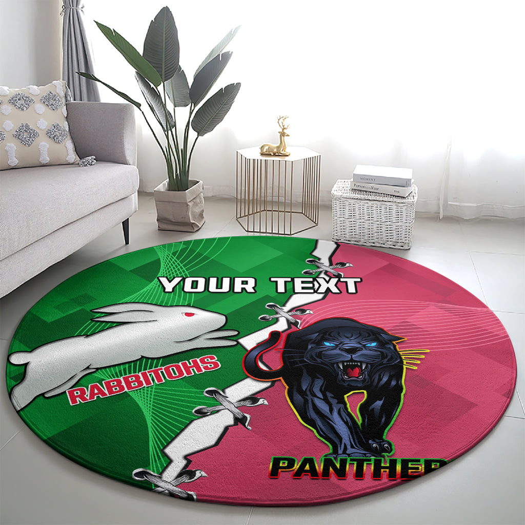 Personalised Panthers And Rabbitohs Rugby Round Carpet 2024 Souths The Riff Together
