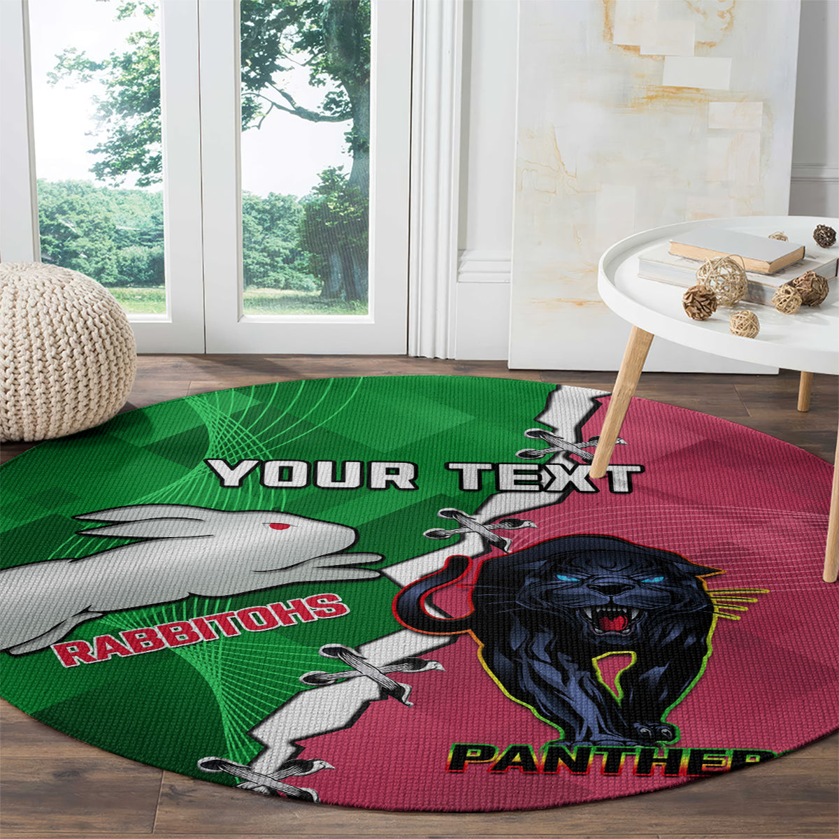 Personalised Panthers And Rabbitohs Rugby Round Carpet 2024 Souths The Riff Together