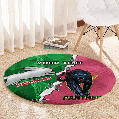Personalised Panthers And Rabbitohs Rugby Round Carpet 2024 Souths The Riff Together