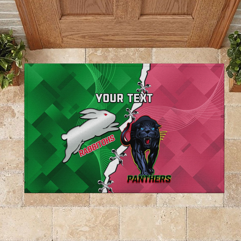 Personalised Panthers And Rabbitohs Rugby Rubber Doormat 2024 Souths The Riff Together