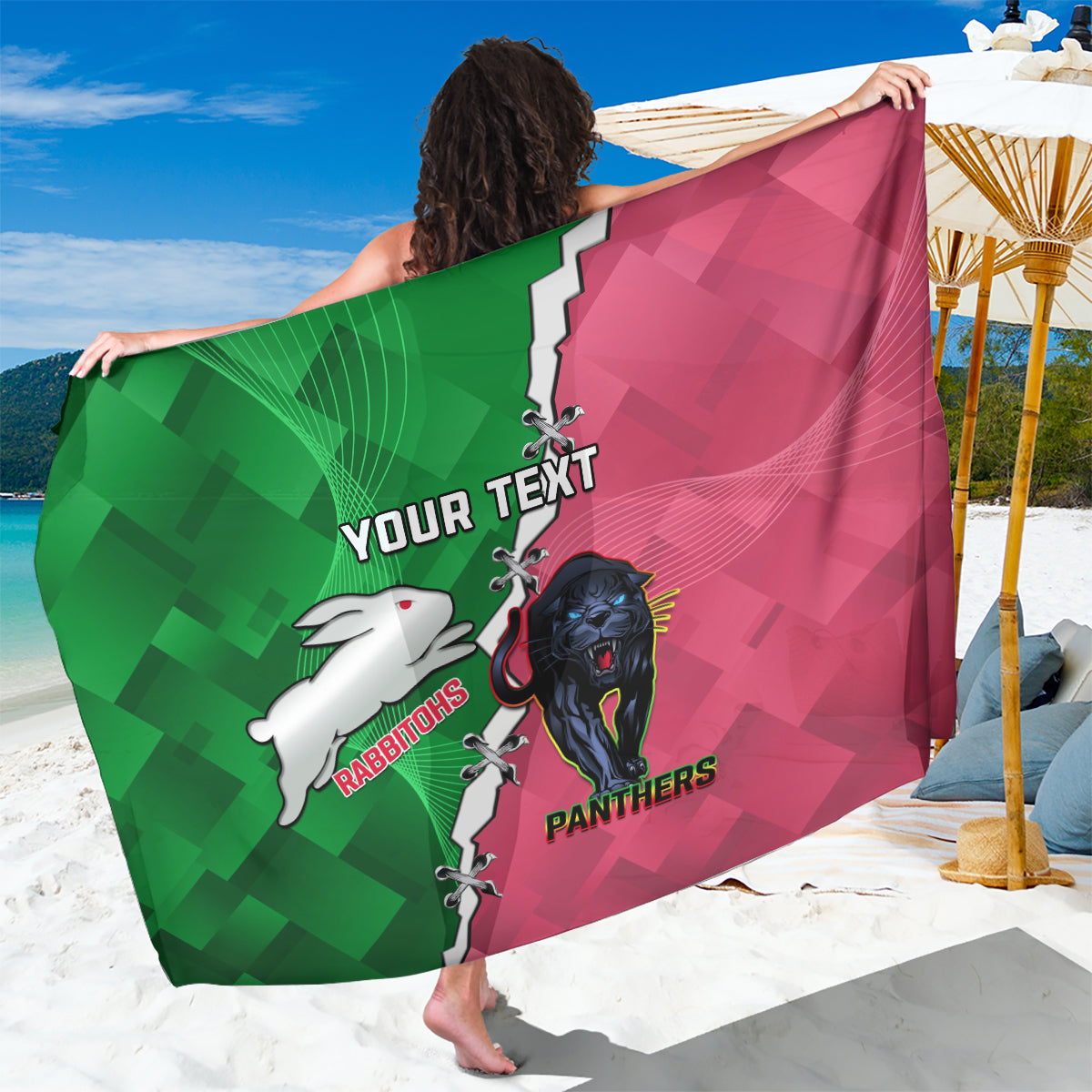 Personalised Panthers And Rabbitohs Rugby Sarong 2024 Souths The Riff Together