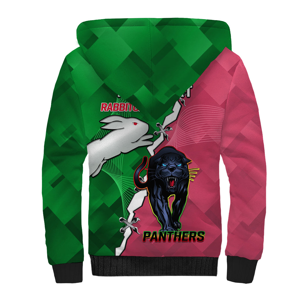 Personalised Panthers And Rabbitohs Rugby Sherpa Hoodie 2024 Souths The Riff Together