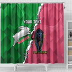 Personalised Panthers And Rabbitohs Rugby Shower Curtain 2024 Souths The Riff Together