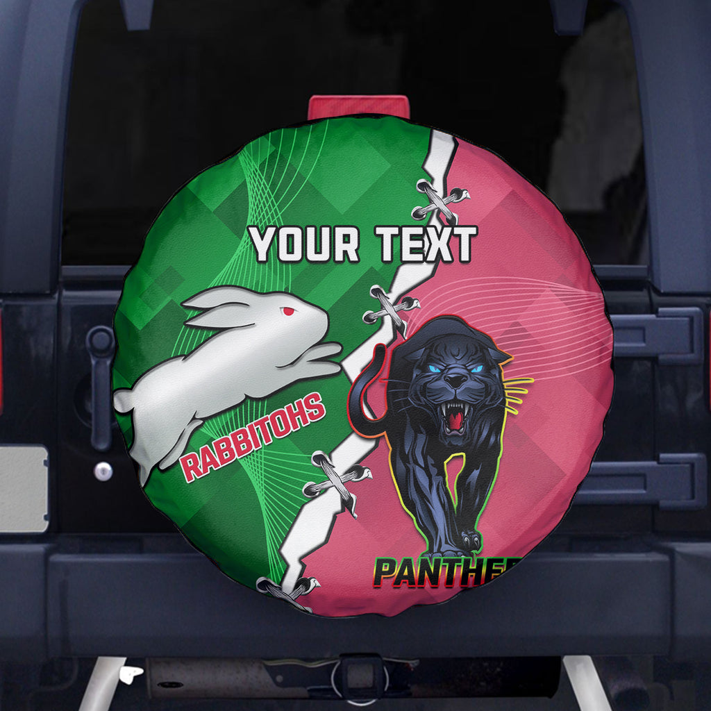 Personalised Panthers And Rabbitohs Rugby Spare Tire Cover 2024 Souths The Riff Together