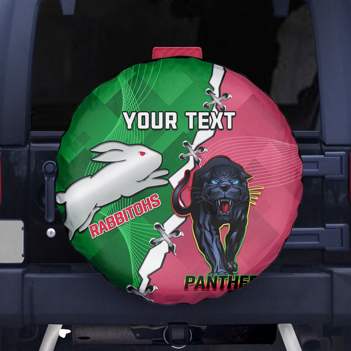 Personalised Panthers And Rabbitohs Rugby Spare Tire Cover 2024 Souths The Riff Together