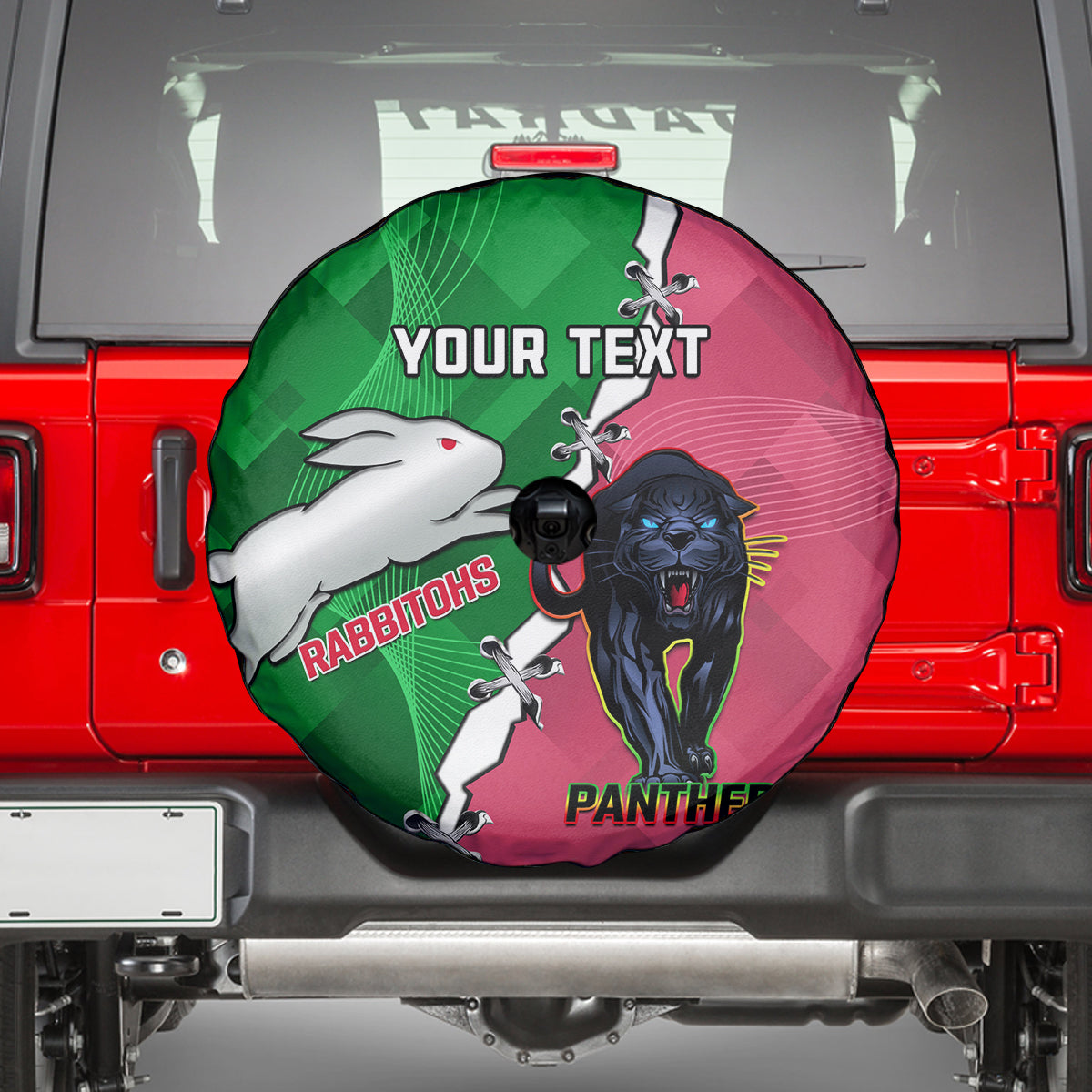 Personalised Panthers And Rabbitohs Rugby Spare Tire Cover 2024 Souths The Riff Together
