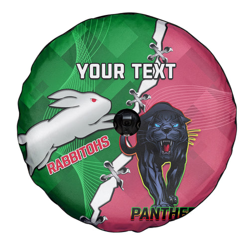 Personalised Panthers And Rabbitohs Rugby Spare Tire Cover 2024 Souths The Riff Together