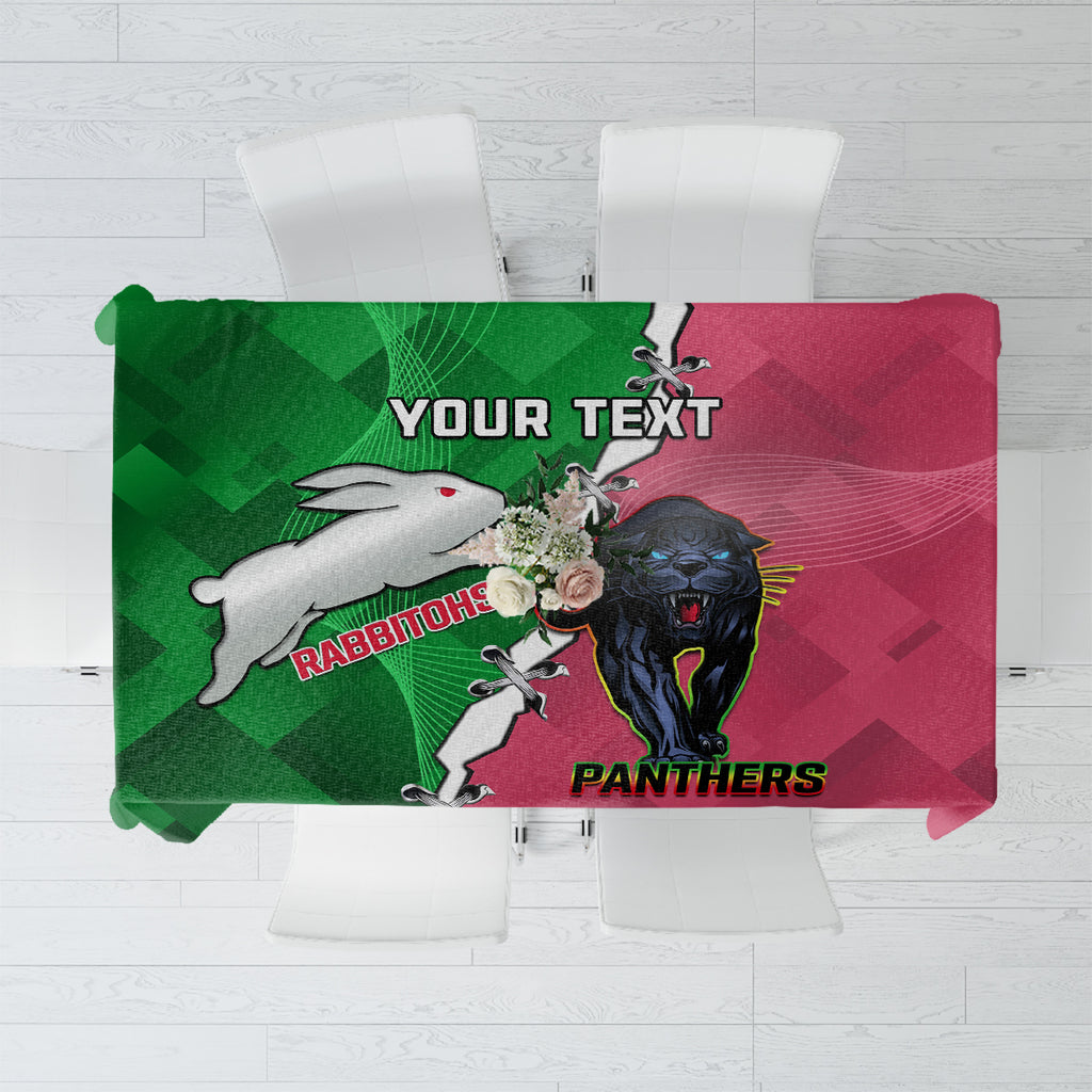 Personalised Panthers And Rabbitohs Rugby Tablecloth 2024 Souths The Riff Together