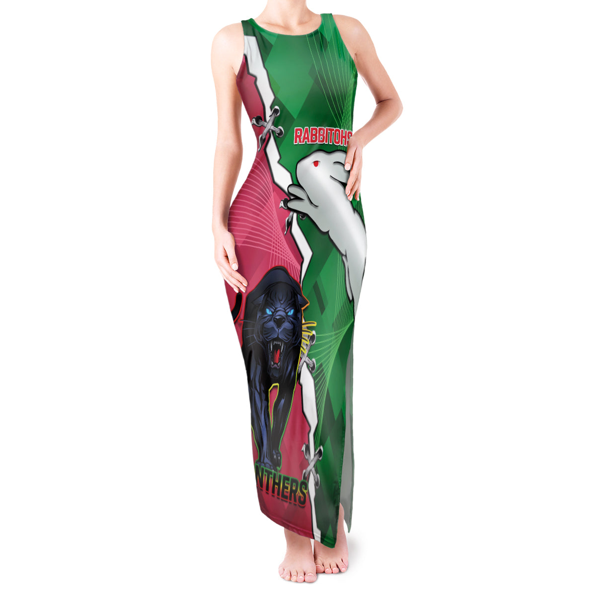 Personalised Panthers And Rabbitohs Rugby Tank Maxi Dress 2024 Souths The Riff Together