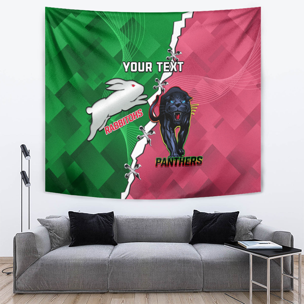 Personalised Panthers And Rabbitohs Rugby Tapestry 2024 Souths The Riff Together