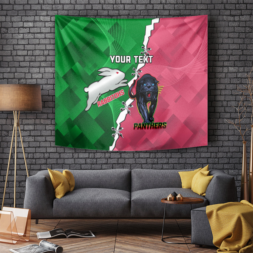 Personalised Panthers And Rabbitohs Rugby Tapestry 2024 Souths The Riff Together