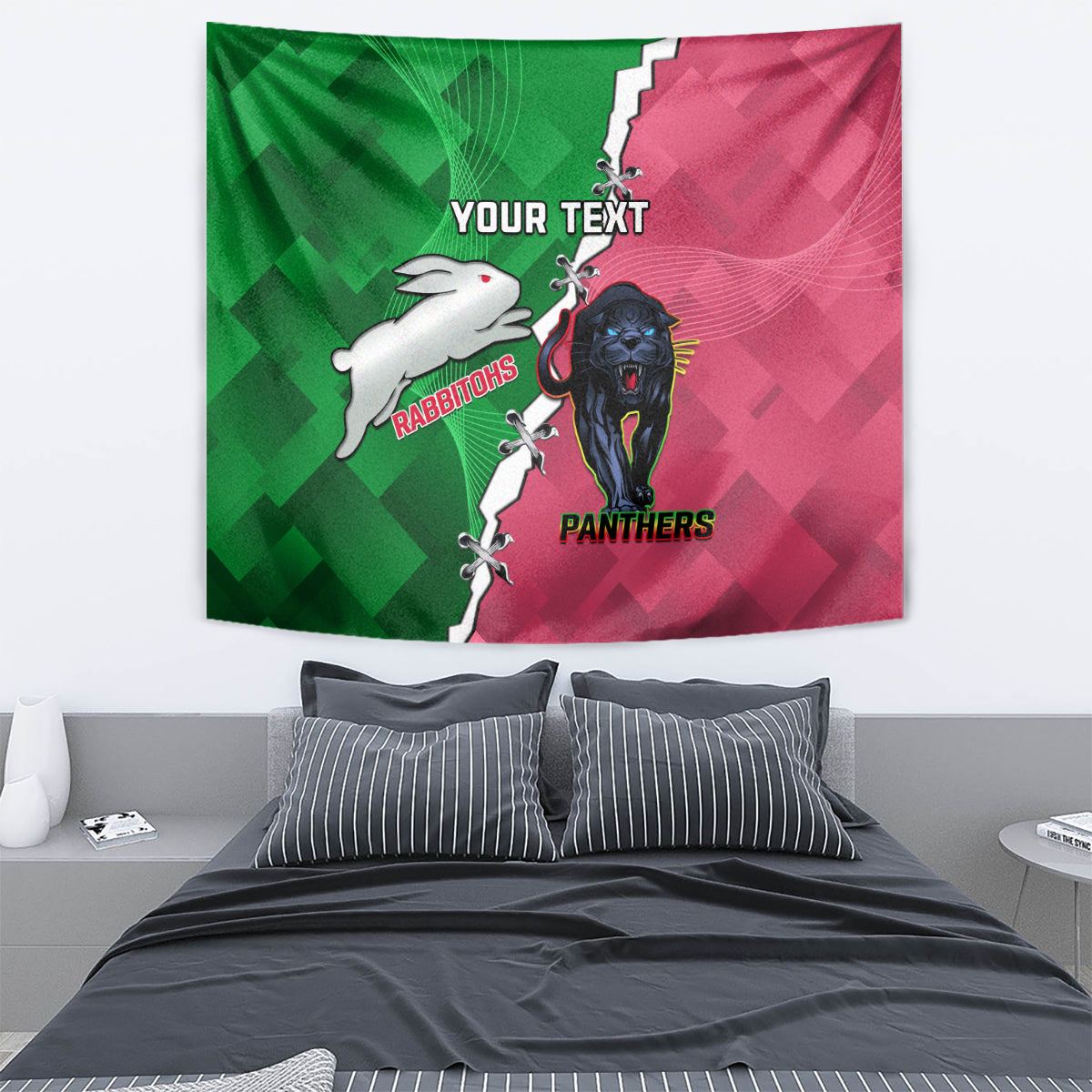 Personalised Panthers And Rabbitohs Rugby Tapestry 2024 Souths The Riff Together