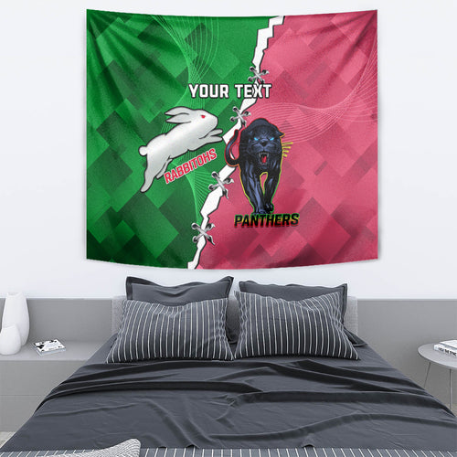 Personalised Panthers And Rabbitohs Rugby Tapestry 2024 Souths The Riff Together
