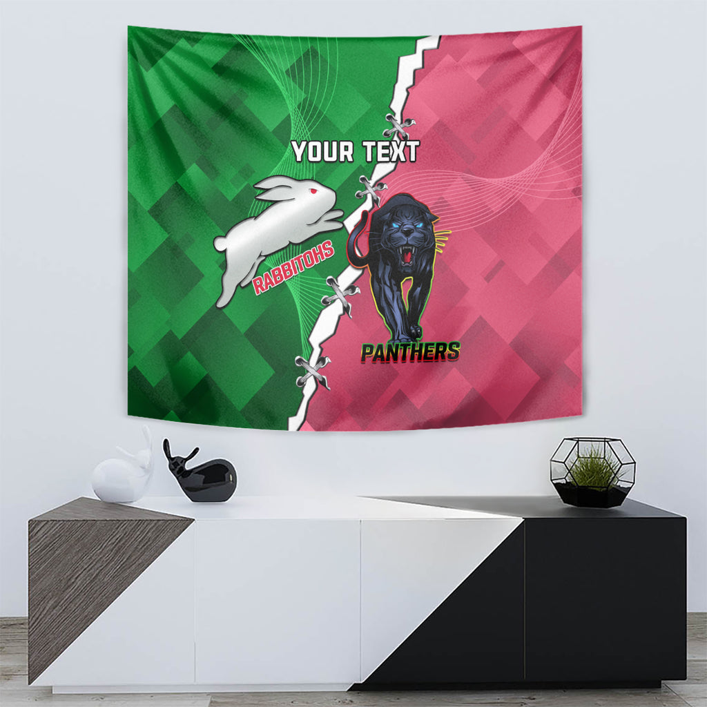 Personalised Panthers And Rabbitohs Rugby Tapestry 2024 Souths The Riff Together