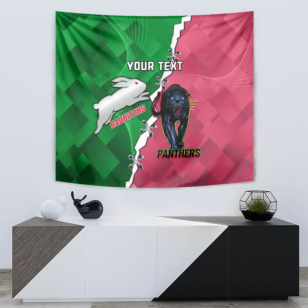 Personalised Panthers And Rabbitohs Rugby Tapestry 2024 Souths The Riff Together