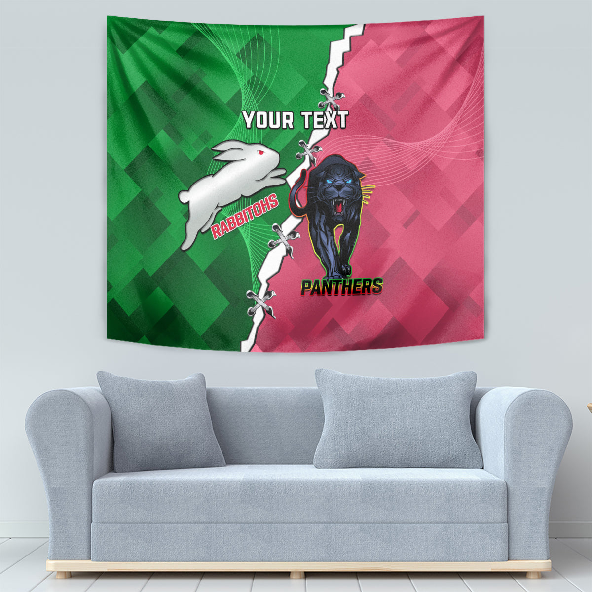Personalised Panthers And Rabbitohs Rugby Tapestry 2024 Souths The Riff Together