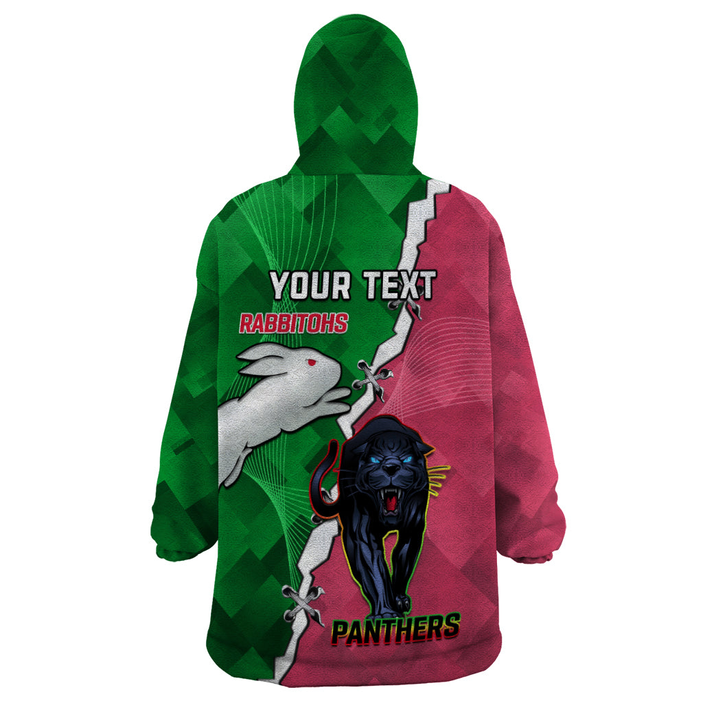 Personalised Panthers And Rabbitohs Rugby Wearable Blanket Hoodie 2024 Souths The Riff Together