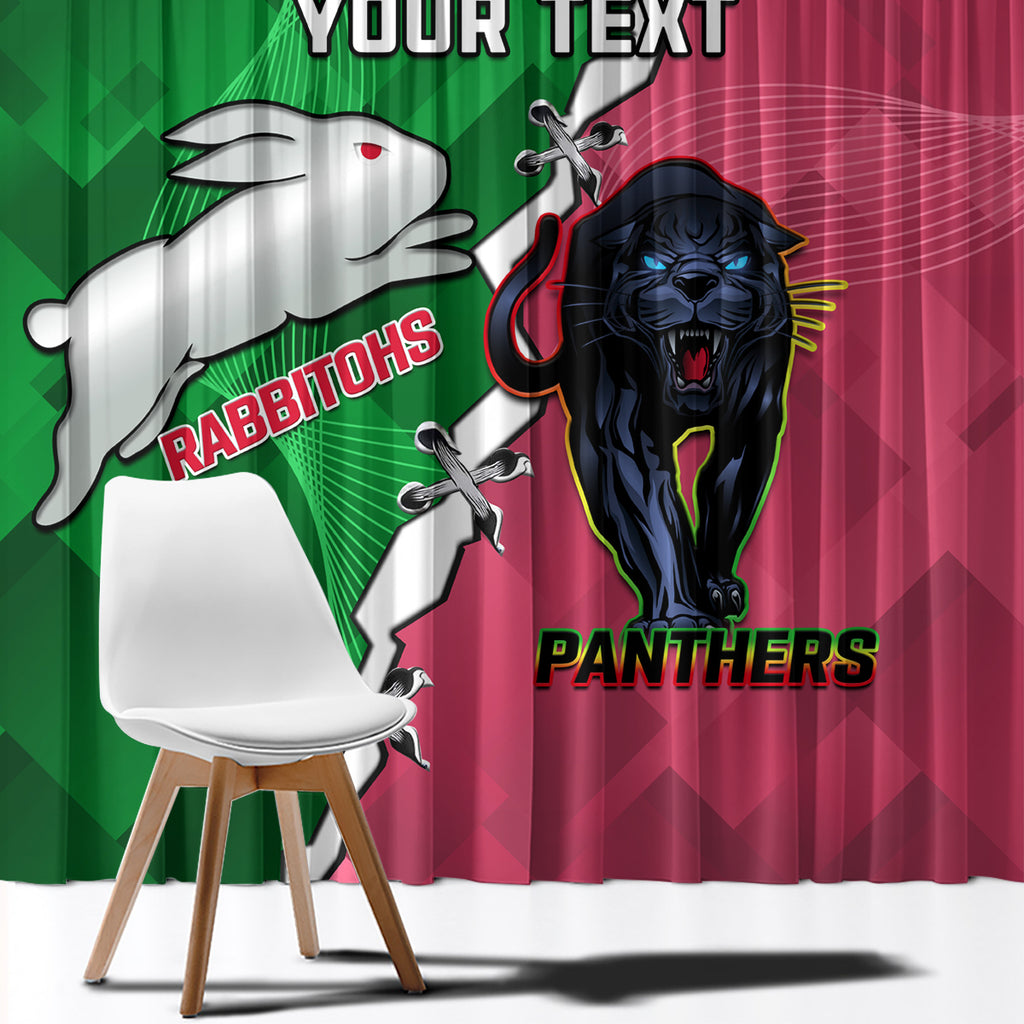 Personalised Panthers And Rabbitohs Rugby Window Curtain 2024 Souths The Riff Together