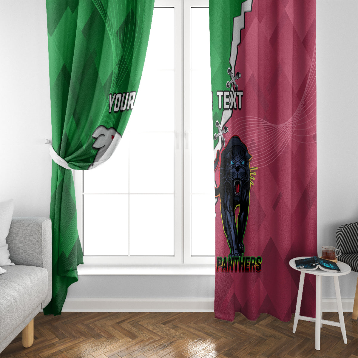 Personalised Panthers And Rabbitohs Rugby Window Curtain 2024 Souths The Riff Together