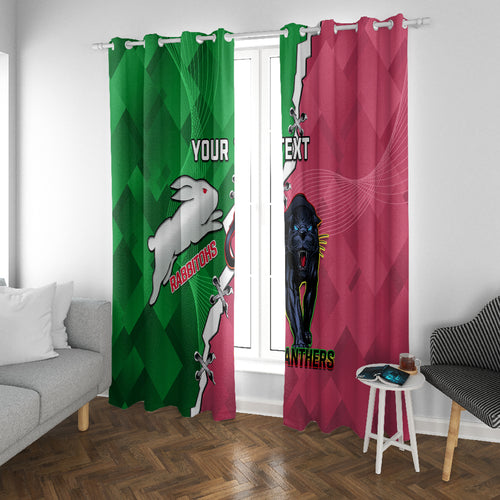 Personalised Panthers And Rabbitohs Rugby Window Curtain 2024 Souths The Riff Together