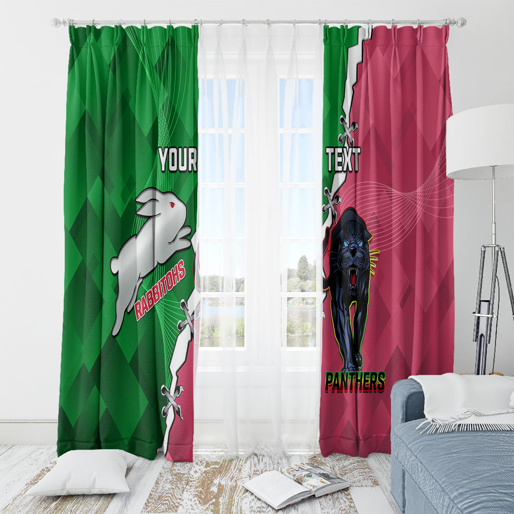 Personalised Panthers And Rabbitohs Rugby Window Curtain 2024 Souths The Riff Together