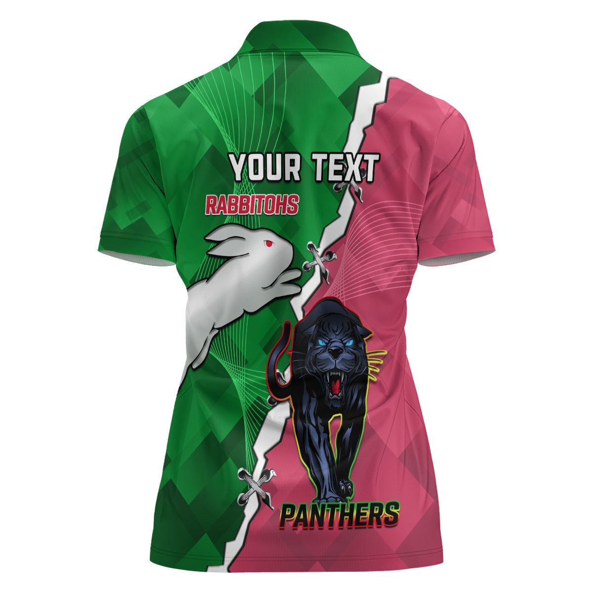 Personalised Panthers And Rabbitohs Rugby Women Polo Shirt 2024 Souths The Riff Together