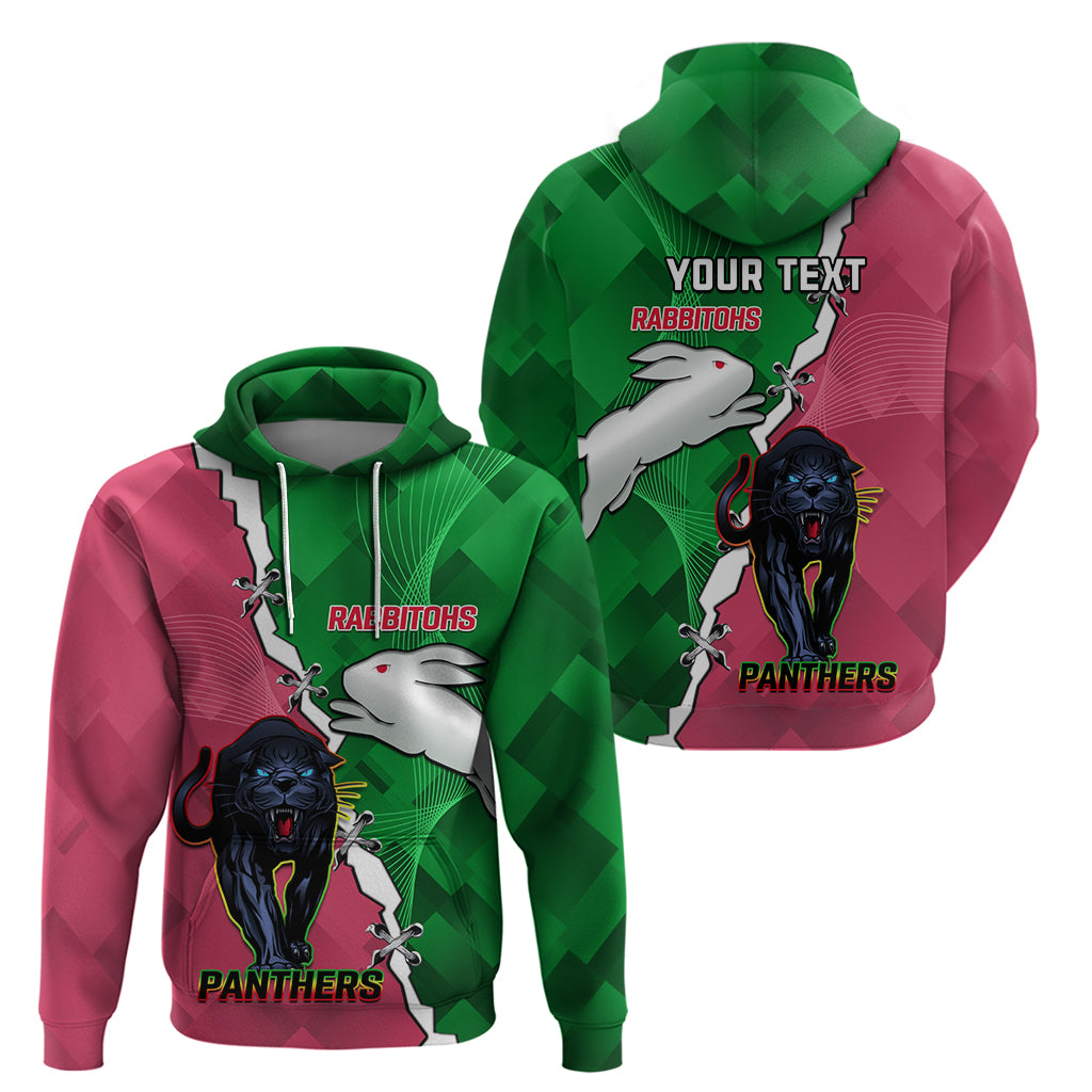 Personalised Panthers And Rabbitohs Rugby Zip Hoodie 2024 Souths The Riff Together