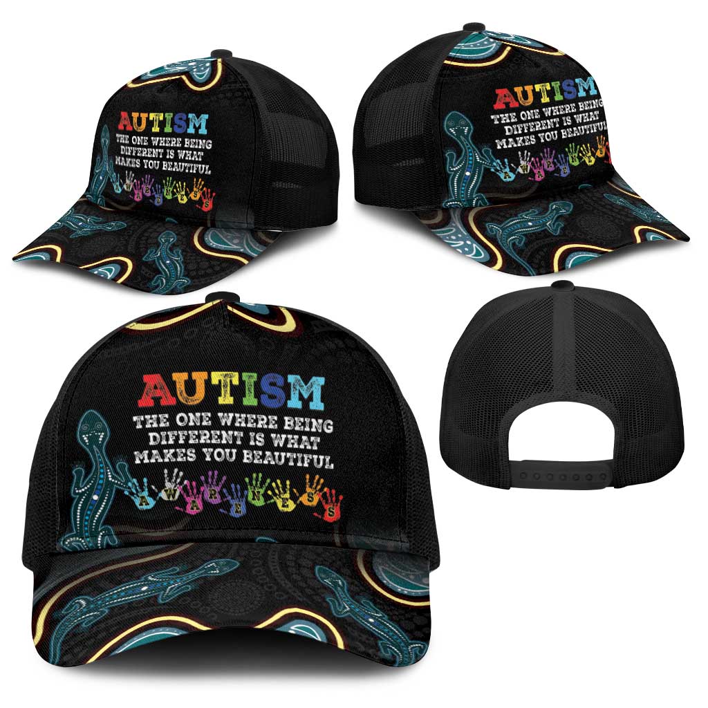 Australia Autism Awareness Baseball Net Cap 2 April Aboriginal Lizard - Aussie Hoodie