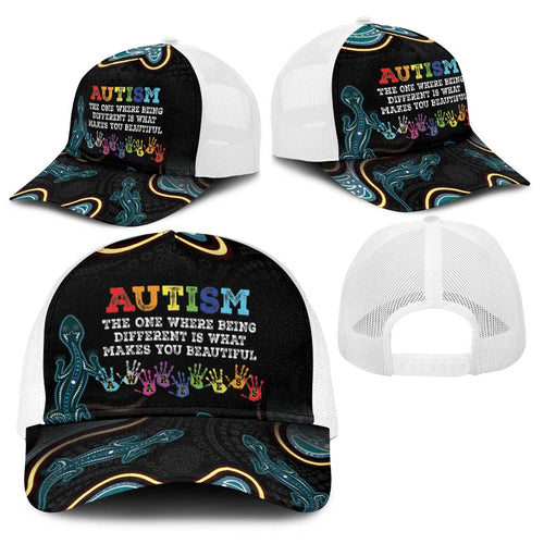 Australia Autism Awareness Baseball Net Cap 2 April Aboriginal Lizard - Aussie Hoodie