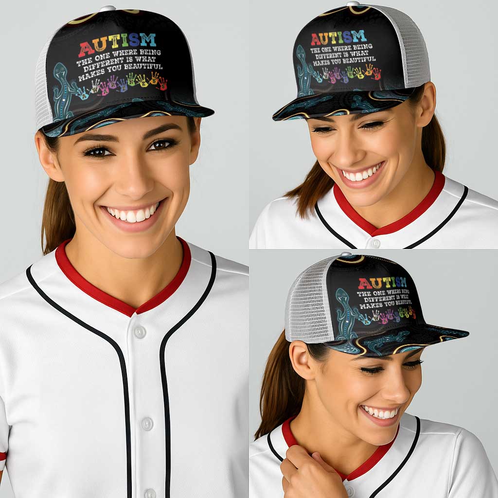 Australia Autism Awareness Baseball Net Cap 2 April Aboriginal Lizard - Aussie Hoodie