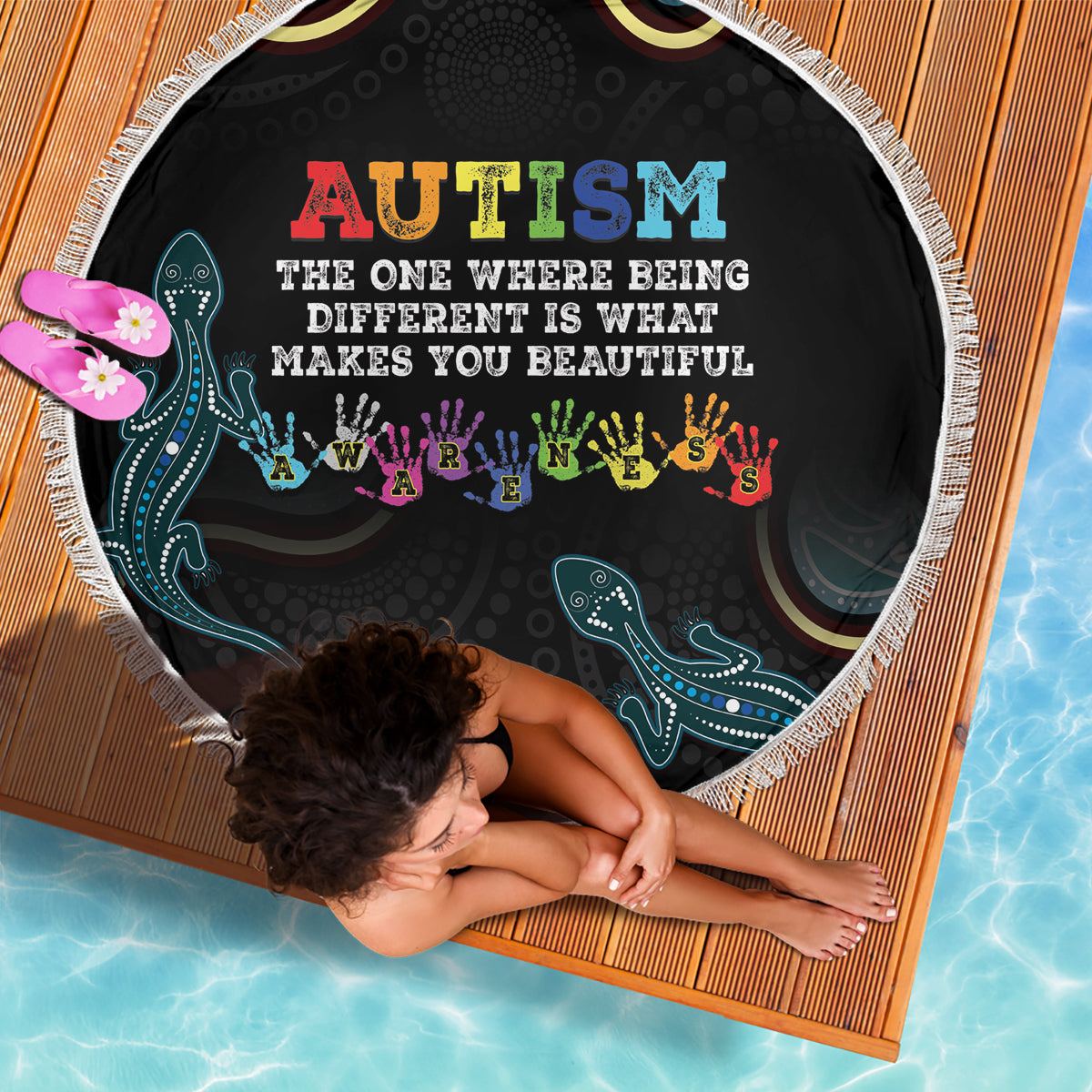 Australia Autism Awareness 4 April Aboriginal Lizard Beach Blanket