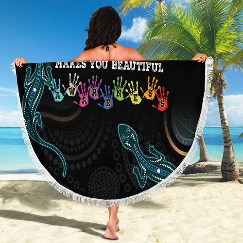 Australia Autism Awareness 4 April Aboriginal Lizard Beach Blanket